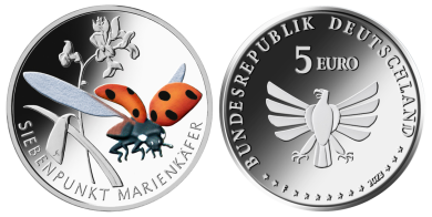 5 € - Siebenpunkt Marienkäfer- Stgl. mit Leuchtturm Münzkapsel