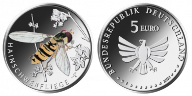 5 € - Hainschwebfliege - Stgl. mit Leuchtturm Münzkapsel