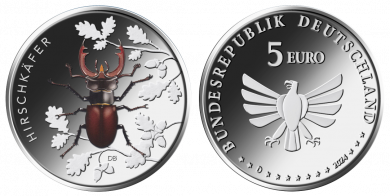 5 € - Hirschkäfer - Stgl. mit Leuchtturm Münzkapsel
