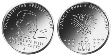 20 € - 125. Geburtstag Bertolt Brecht mit Leuchtturm Münzkapsel
