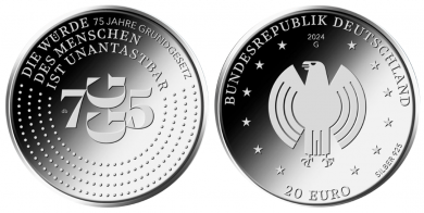 20 € - 75 Jahre Grundgesetz - Stgl. mit Leuchtturm Münzkapsel