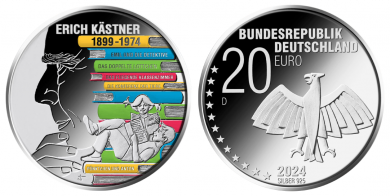 20 € - 125. Geburtstag Erich Kästner - Stgl. mit Leuchtturm Münzkapsel