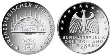 25 € - Weihnachten - Erzgebirgischer Schwippbogen - Stgl. mit Leuchtturm Münzkapsel