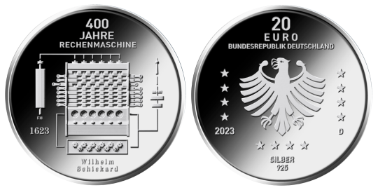 20 € - 400 Jahre Rechenmaschine von Wilhelm Schickard mit Leuchtturm Münzkapsel